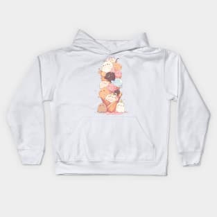 Foodiies Collection - The Happy Cuddling Double Ice Cream Cone | Kawaii Aesthetic Anime Food Design | PROUD OTAKU Kids Hoodie